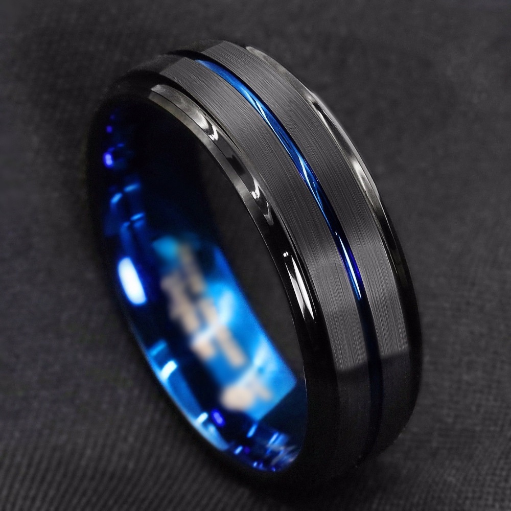 Cincin Warna Hitam Biru | Cincin Dalam Warna Biru | Cincin Model Terbuka Untuk Wanita | Aksesoris Pria Dan Wanita | Sendok Garpu Bahan Stainless Steel | Bahan Titanium Steel