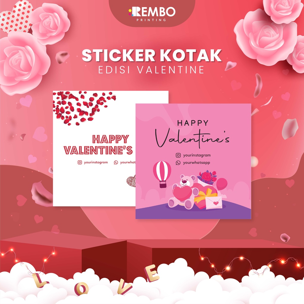 Sticker Valentine - Sticker VINYL/CHROMO Kotak [Valentine Edition] Gambar Logo Cetak Label Stiker Makanan Toples Botol Kemasan Valentine 2023 Hari Kasih Sayang