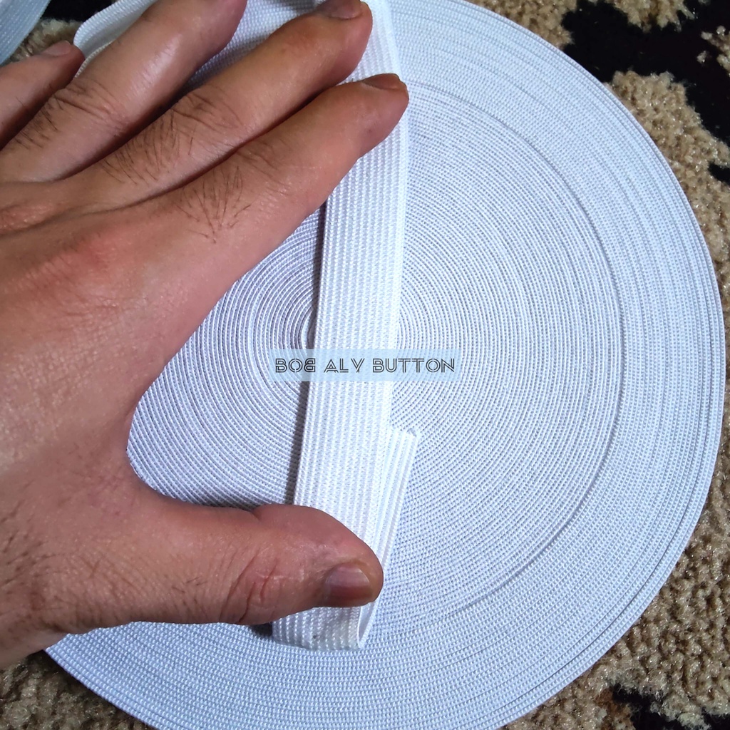 TALI WEBBING KARET ELASTIS UKURAN 2.0 CM WARNA PUTIH ( 1 ROLL )