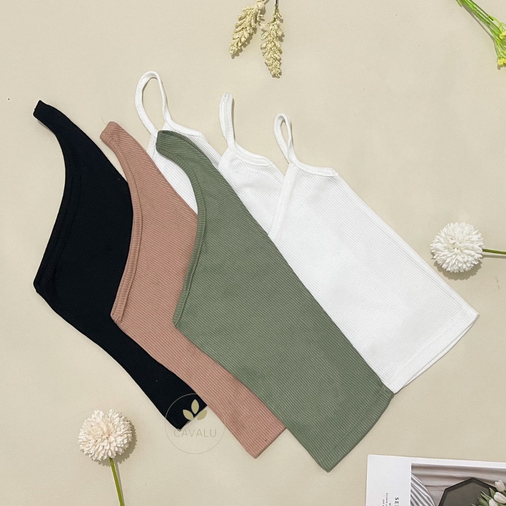 CAVALU Knit Tank Top Korean Top Crop Top Korea Kombinasi Tengtop Rajut Polos 212