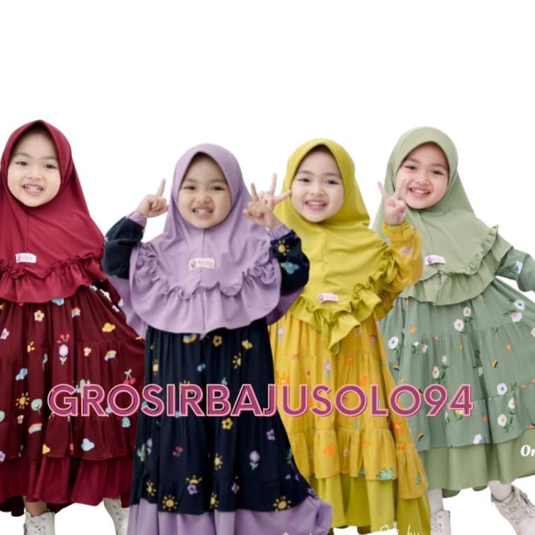 REKOMENDASI GAMIS ANAK SET HIJAB CIMOY PELANGI # DRESS ANAK MOTIF FREE HIJAB PREMIUM