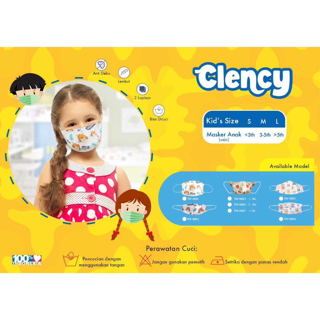 Masker Anak Clency Non Medis Bisa Di Cuci Isi 3 Pcs TKP0004