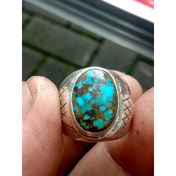 Natural batu pirus Persia ring perak 925 jaminan batu asli