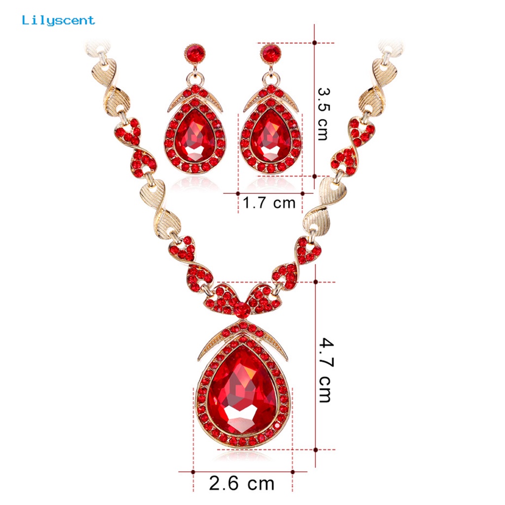 [LS] 1set Anting Pengantin High Gloss Bright Luster Temperamen Berlian Imitasi Hias Geometris Dekorasi Glitter Mewah Tetesan Air Besar Kristal Imitasi Liontin Kalung Wanita Aksesori