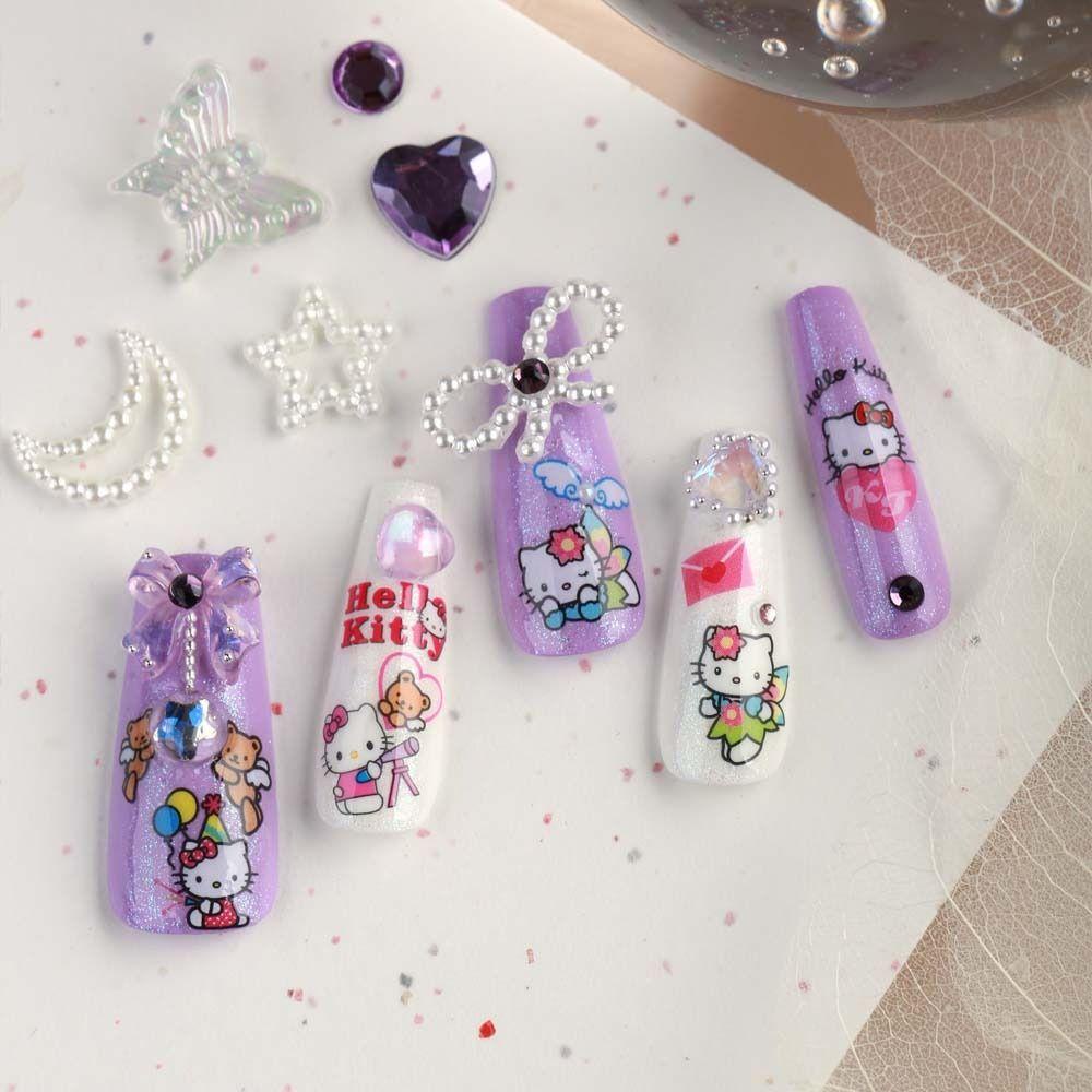 AUGUSTINA Agustina Kartun Stiker Kuku Lucu Perekat Diri Ikatan Simpul Manikur Aksesoris Merek Logo Nail Art Beruang Kitty Cat Nail Stickers