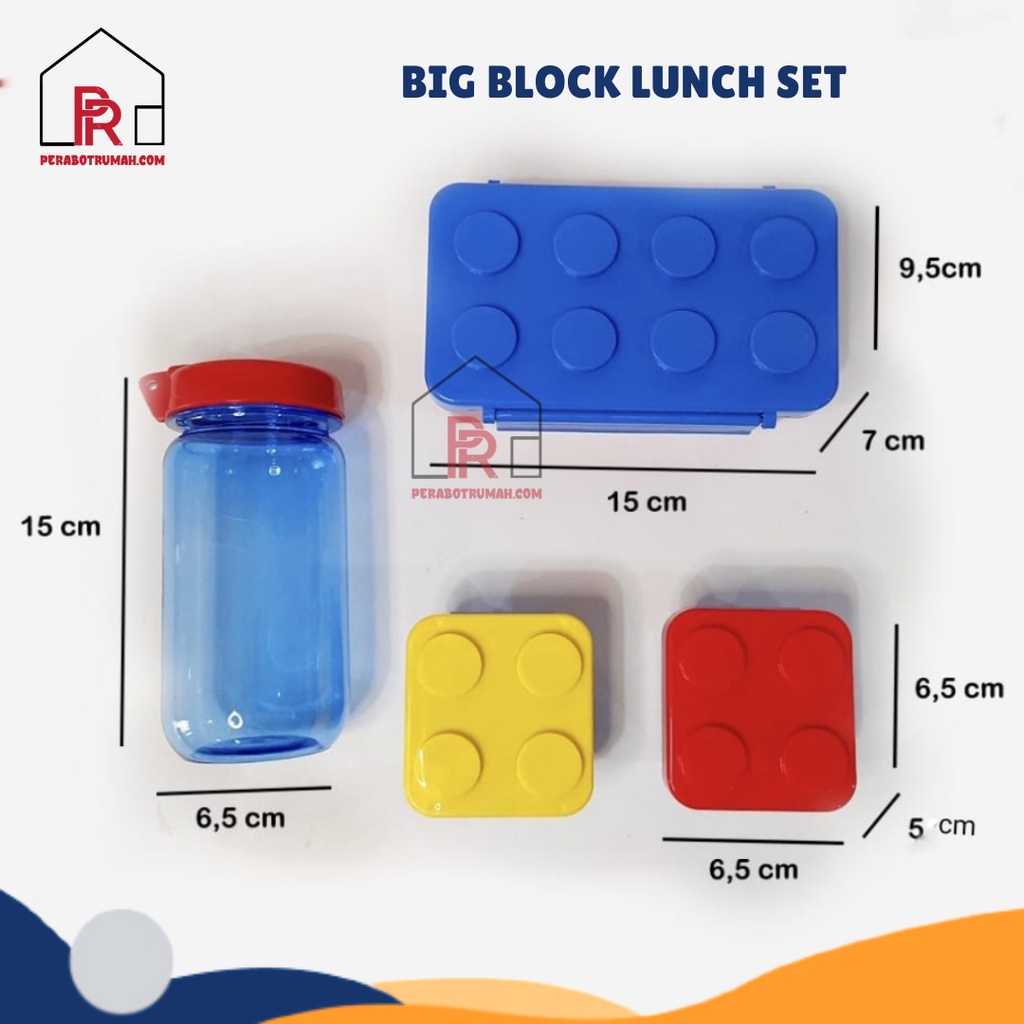 Set Tempat Makan + Botol Big Block / Lunch Box Design Unik Mainan Lego Anak Sekolah