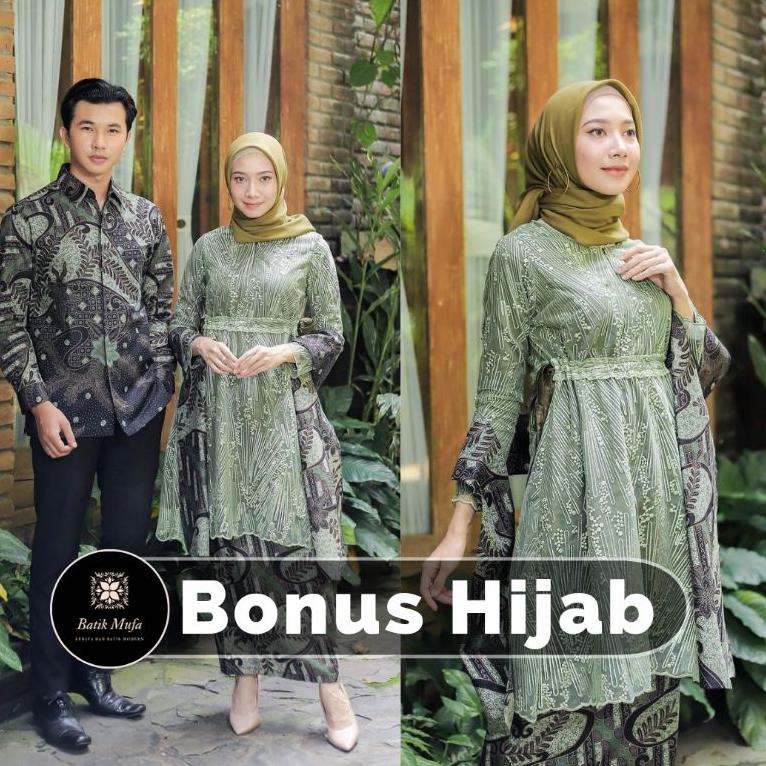 RECOMENDED (ADA JUMBO) Kebaya batik Couple MECA Tunik Army Hijau sage| Kebaya wisuda kebaya hijau Sa