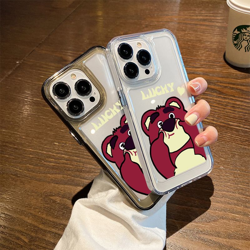 IPHONE Cute Pink Bear Transparan Soft Case Kompatibel Untuk Iphone14 13 11 12 Pro XS Max Casing XR X8 7 6S Plus Ponsel Silikon TPU Shockproof Cover