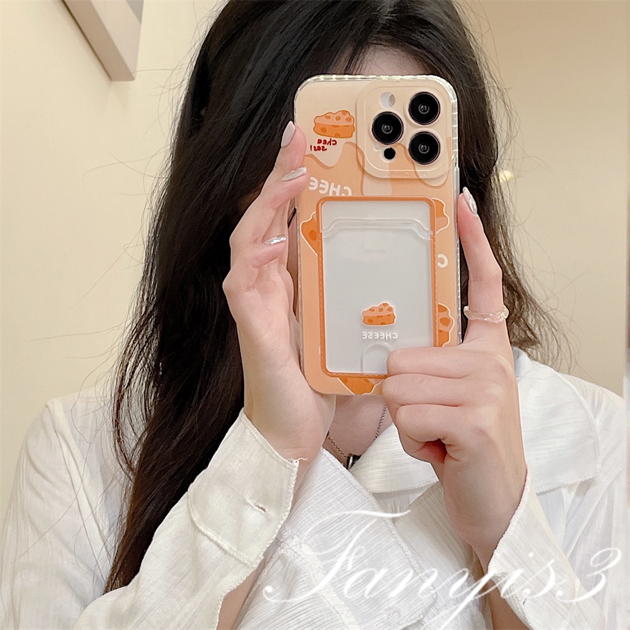 Compatible For IPhone 14 13 12 11 Pro Max X XR Xs Max 8 7 Plus SE 2020 Kompatibel Untuk Cheese Card Holder Phone Case Clear TPU Soft Cover Pelindung