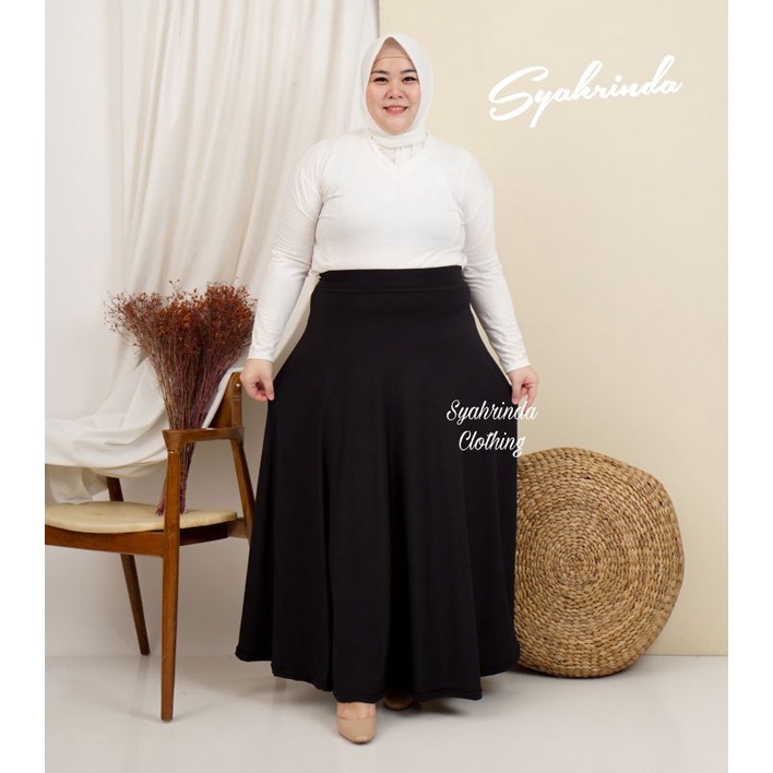 Rok Jumbo Panjang Polos Lebar Wanita Jersey Premium Import Rok Lebar Plus Size Long Skirt