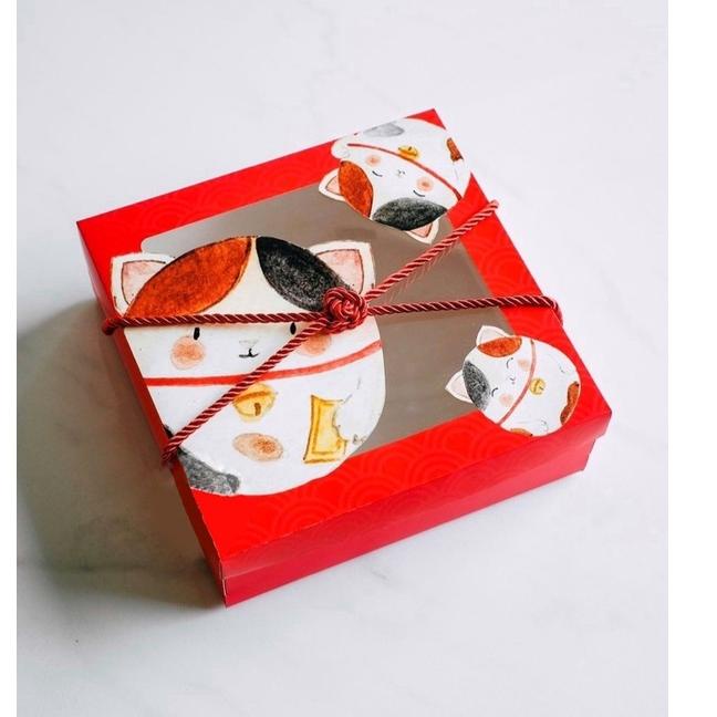 

E79 (MIN 5 pcs) box imlek cny lucky cat 22x22cm, box hampers sincia handle tali kotak spiku nastar NEW PRODUCT ぐ