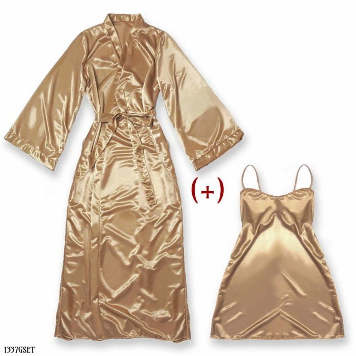 baju tidur wanita sexy kimono piyama panjang setelan dress pendek gold
