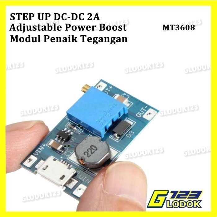 Step Up DC DC Boost 2A Micro USB Power Modul Penaik Tegangan MT3608