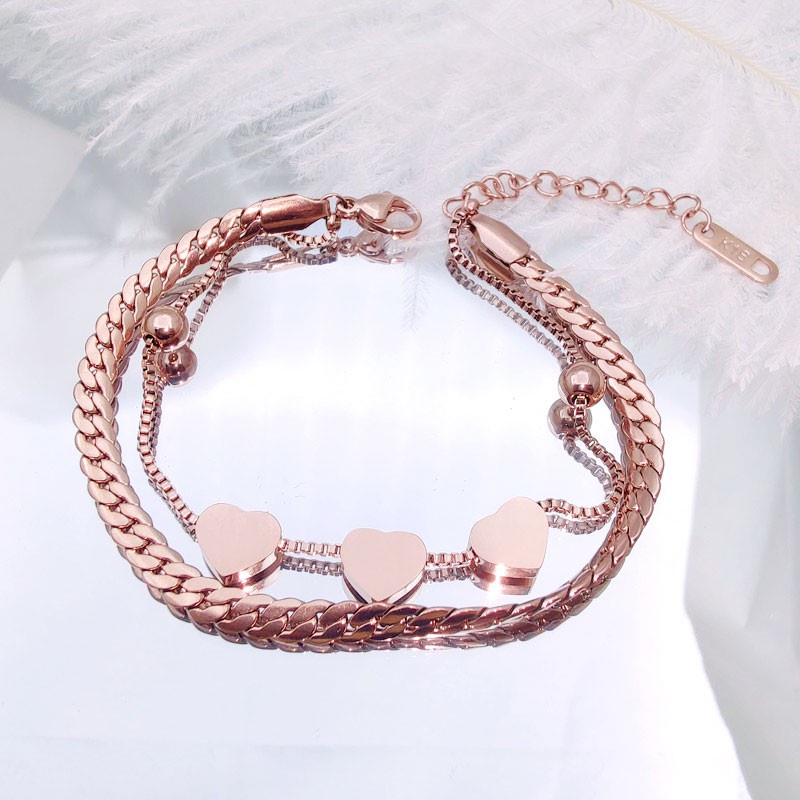 Gelang Bahan Titanium Steel 18k Warna Rose Gold Untuk Wanita