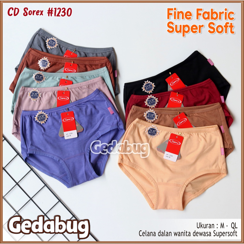 6 Pcs - CD Wanita Sorex 1230 Fine Fabric Supersoft | Celana dalam wanita dewasa Bassic | Gedabug