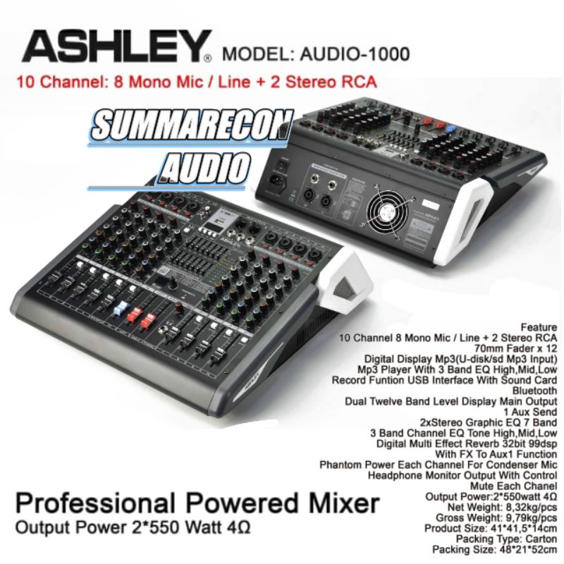 Power Mixer Ashley Audio 1000 Original Power Mixer 10 Channel New