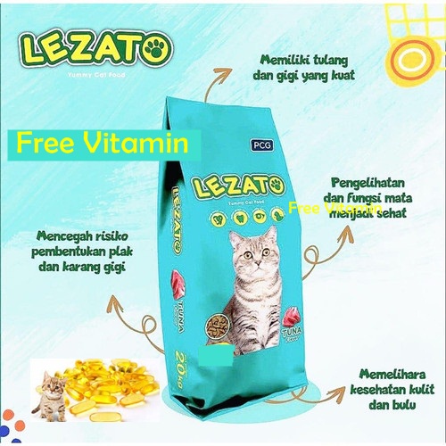 Makanan Kucing Lezato 1kg Free Vitamin Premium Quality Dewasa &amp; Kitten Dry Food Pakan Kering Pelet