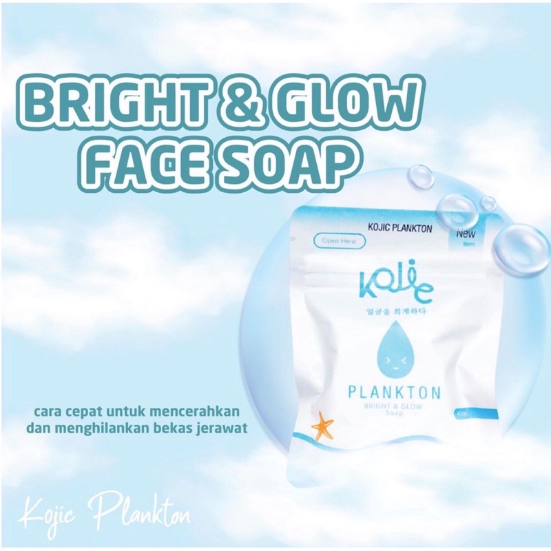 Bright &amp; Glow Face Soap Kojic Plankton 40gr BPOM | Natural Soap Flohera Sabun Organik / Sabun Jerawat / Sabun Pemutih / Sabun Perontok Daki 20 gr