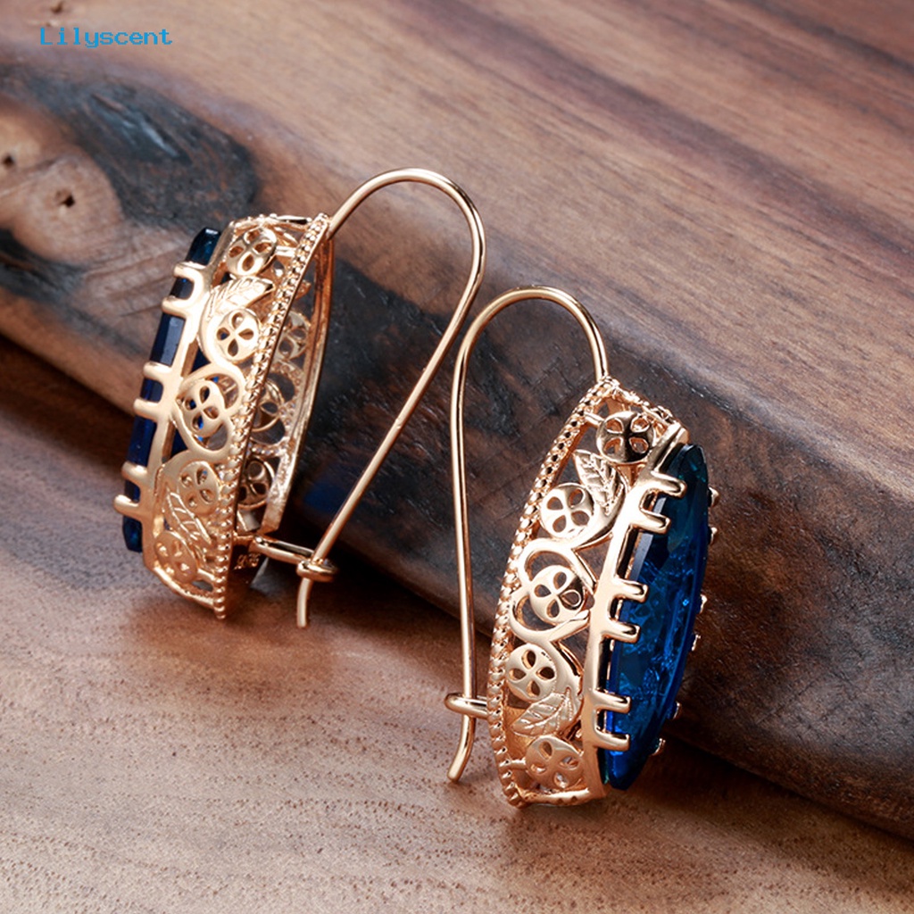 [LS] 1set Kalung Anting Set Vintage Elegan Hollow Oval Liontin Adjustable Bright Luster Hias Hadiah Pengantin Wanita Batu Permata Imitasi Menjuntai Kalung Anting Set Untuk Pesta