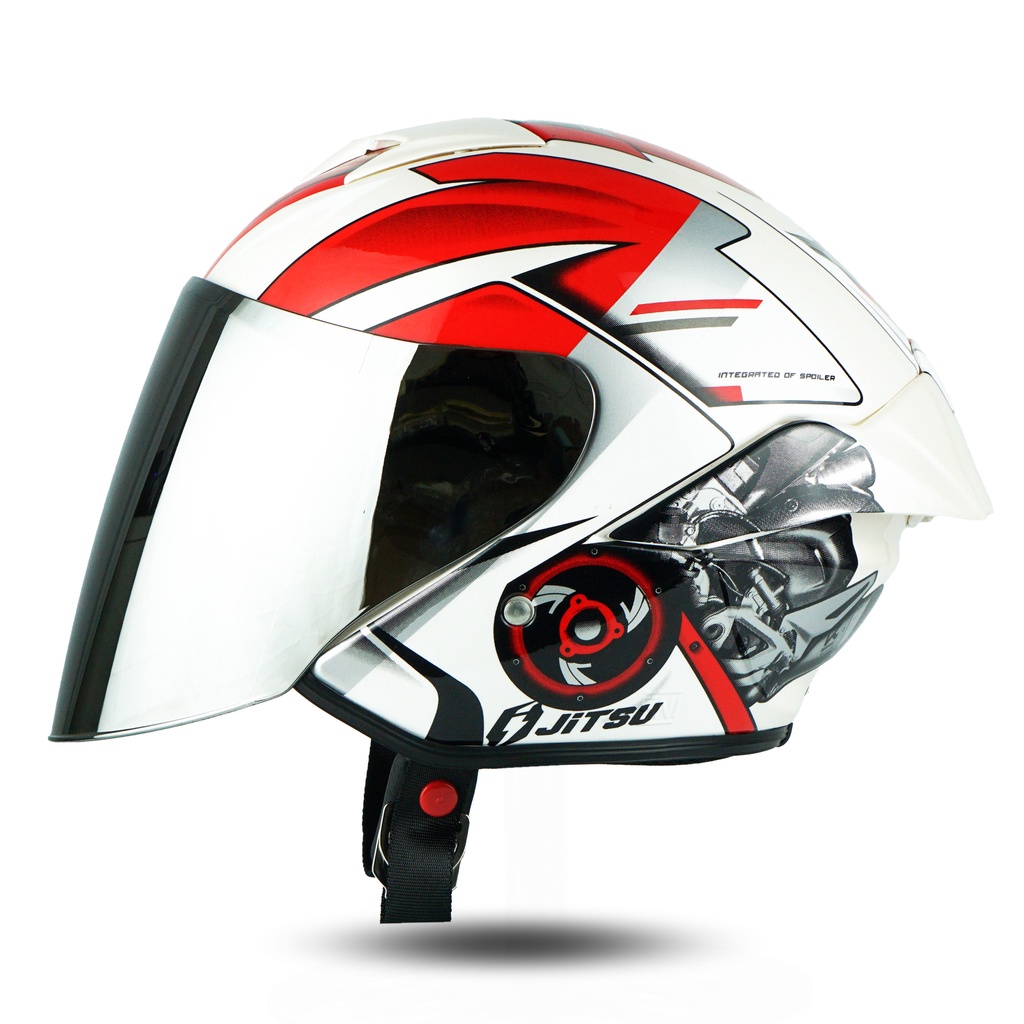 HELM JITSU JS1 SERIES MOTO ENGINE WHITE RED SNI