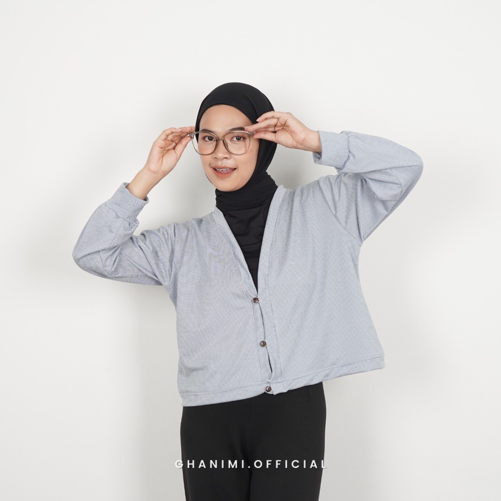 Ghanimi - Haura Cardigan / Outer Knit Motif / Outer rib crop / outer motif gingham kancing shanghai / outer casual formal / cardigan rajut tebal motif kotak kotak