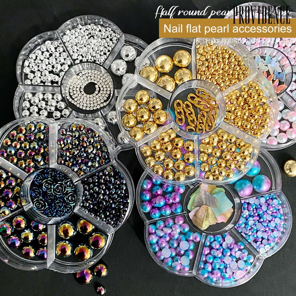 Providence 1kotak3 /5 /6 /8 /10mm Kuku Faux Pearl Tiga Dimensi Mengkilap Gloss DIY Mini Setengah Bulat Mutiara Imitasi Kerajinan Nail Art Decor Manicurist Supply