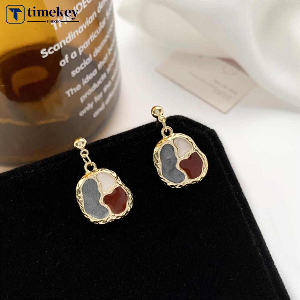 Timekey Antik Warna Diblokir Liontin Anting Temperamen Paduan Sederhana Ear Studs Earrings Perhiasan Aksesoris X6Y5