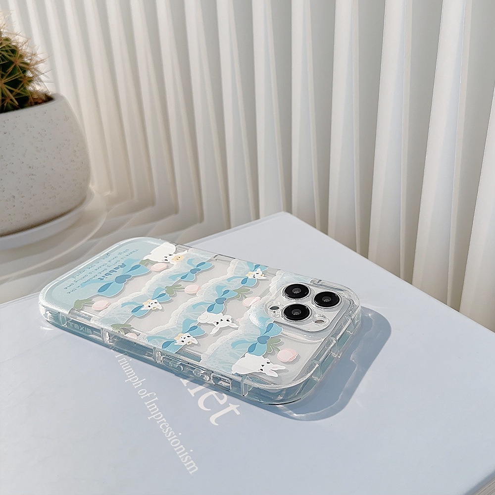 IPHONE Ins Lucu Renda Biru Kelinci Kartun Silikon Case Untuk Iphone14 11 12 13 PRO MAX Casing Cover Pelindung AT0055