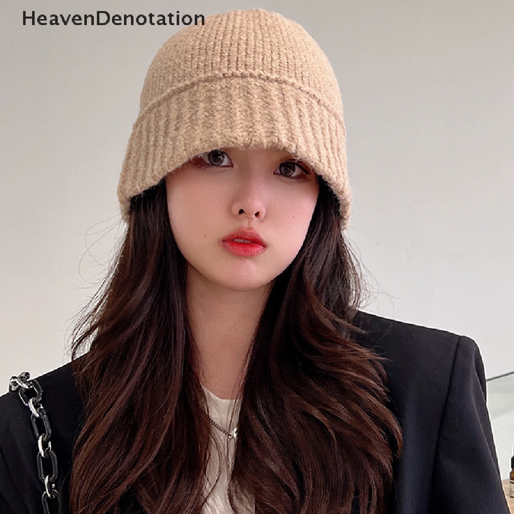 [HeavenDenotation] Handmade Crochet Knitted Hat Musim Dingin Hangat Wanita Topi Warna Solid Fashion Retro HDV