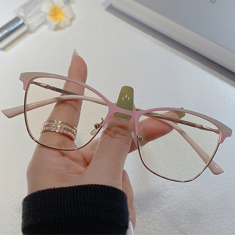 Kacamata Cat Eye Photochromic Anti Radiasi Frame Stainless Steel Untuk Wanita