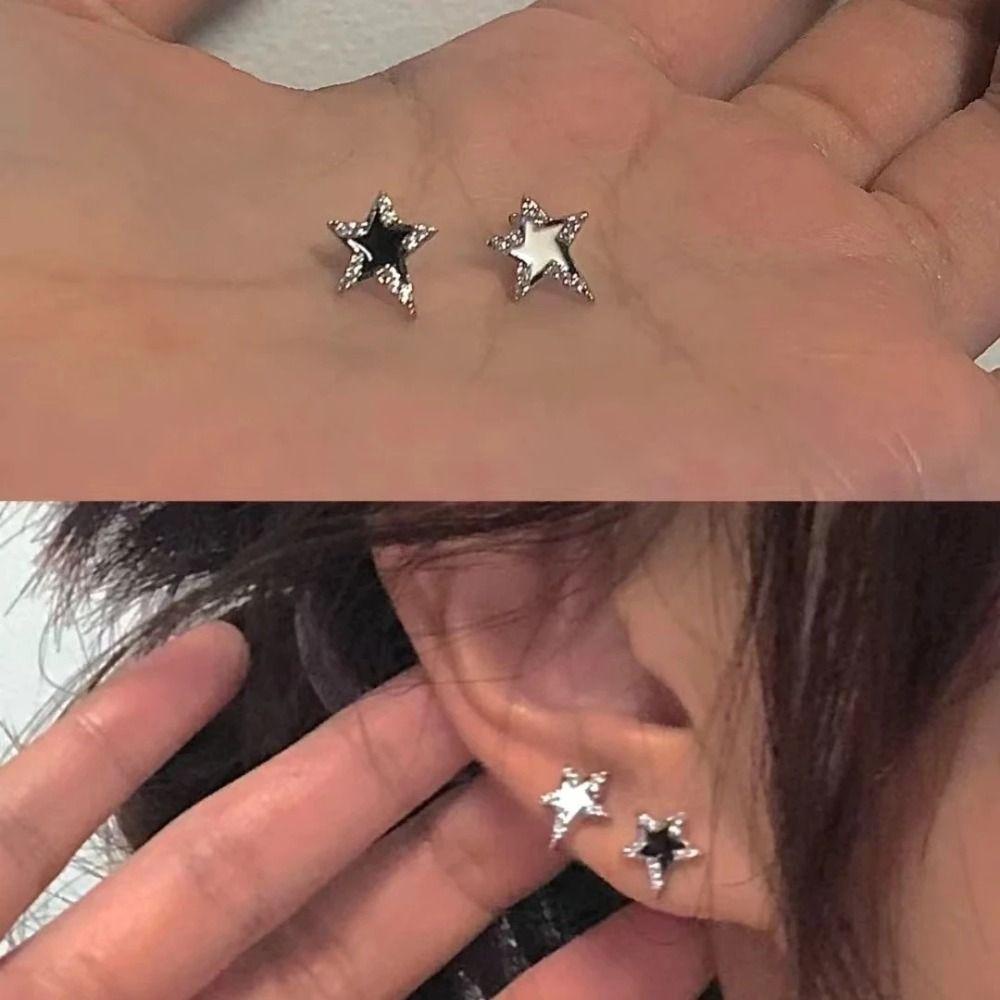 Needway   Pentagram Bintang Stud Anting-Anting Segar Manis Pesta Fashion Desain Zirkon Telinga Stud Temperamen Lady Peri Telinga Tulang Kuku