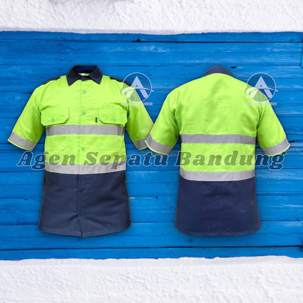 BAJU K3 KOMBINASI SERAGAM PROYEK 2 WARNA KEMEJA KERJA ATASAN WEARPACK SAFETY