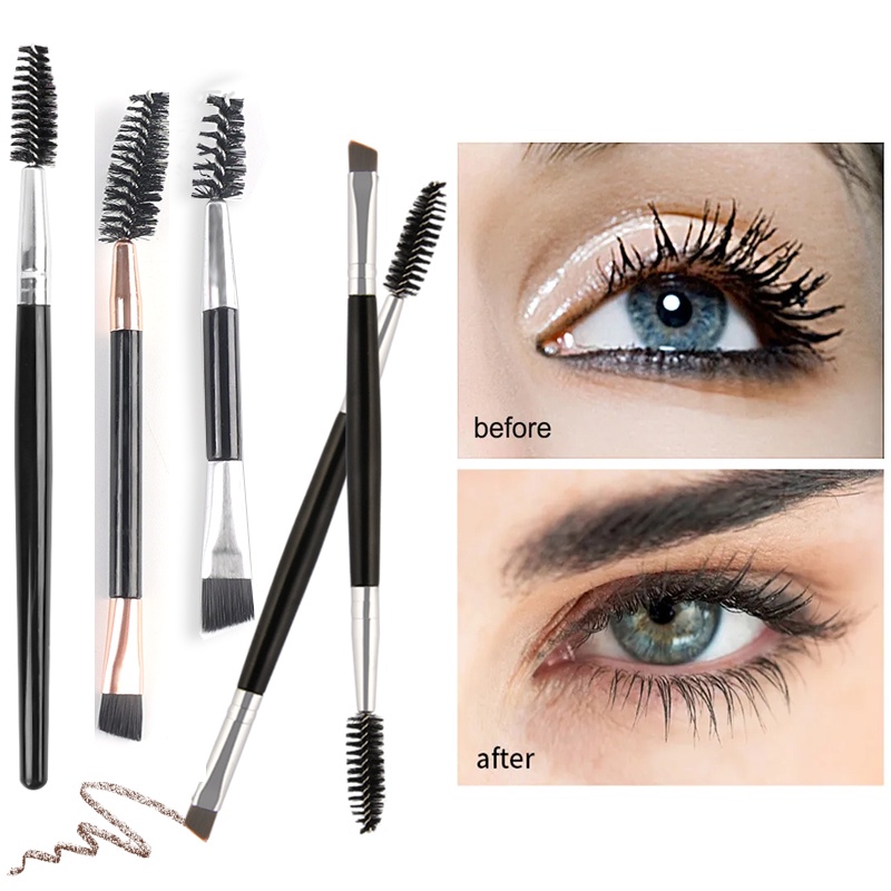 Sikat Gulung Bevel Mini Sikat Bulu Mata Dua Kepala Serbaguna Sikat Alis Batang Panjang Spiral Eyelash Brush Makeup Brush