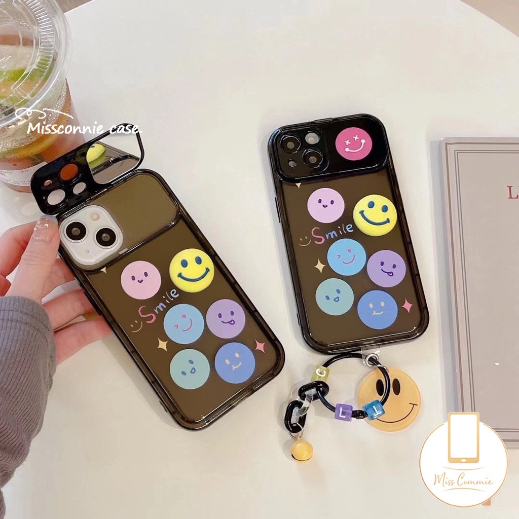 Flip Make Up Mirror Phone Case Kompatibel Untuk IPhone 11 Pro Max XR 78 Plus 11 13 12 14 Pro Max X XS Max SE 2020 Kartun Lucu Smiley Back Full Cover