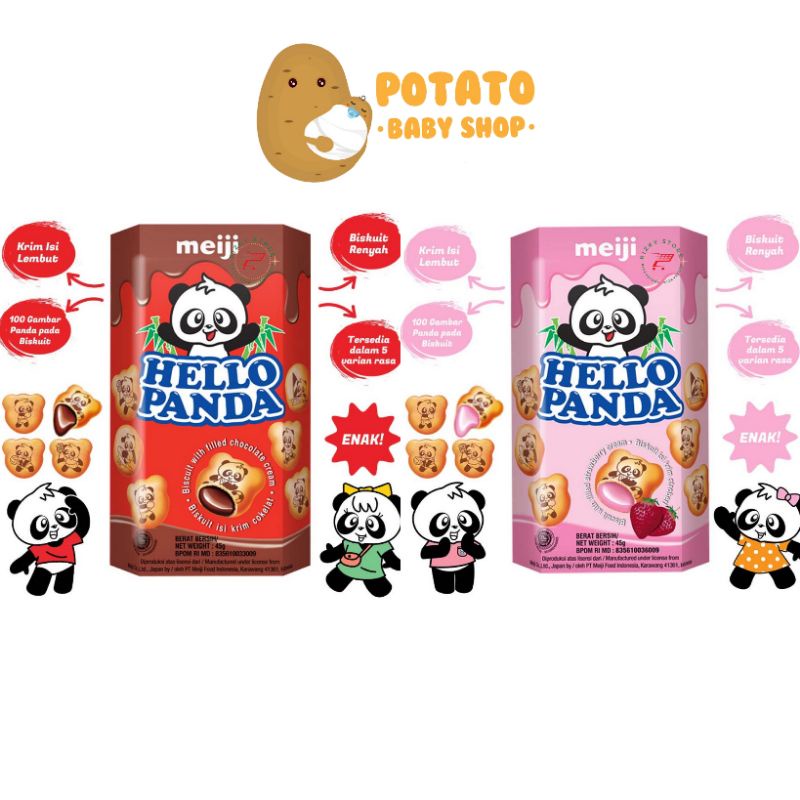 Meiji Hello Panda Chocolate &amp; Strawberry - Snack Anak