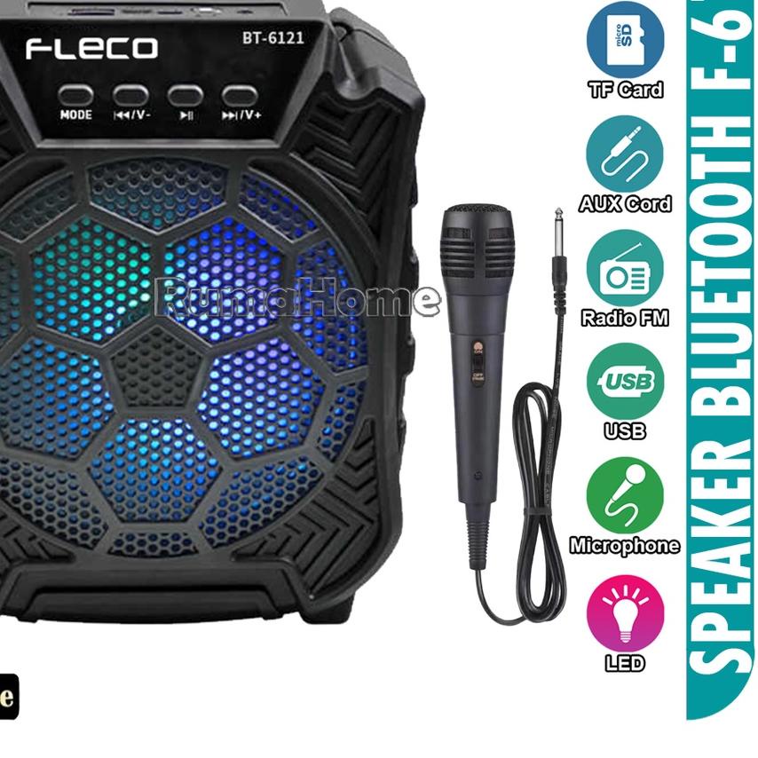 ➪ Speaker Bluetooth Karaoke Wireless ORI Fleco F-/6121 6,5 Inchi Gratis Microphone Super Bass /Salon