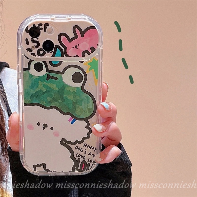 Flip Kreatif Make Up Mirror Case Kompatibel Untuk IPhone 14 Pro MAX 7Plus 8Plus XR 11 12 13 14 Pro MAX X XS MAX SE 2020 Graffiti Lucu Kartun Hewan Kodok Anjing Kelinci Soft Cover