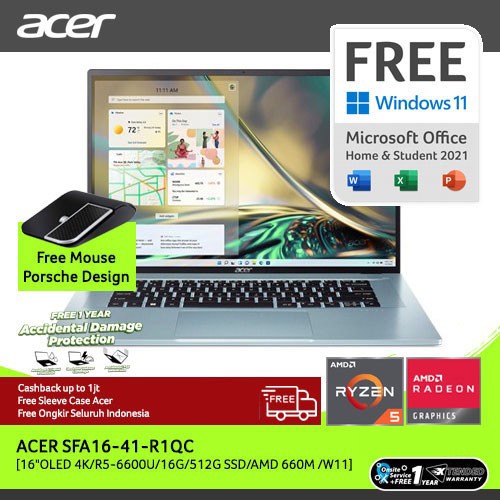 ( FREE MOUSE ACER PORSCHE ) ACER LAPTOP SWIFT EDGE 16 INCH OLED ULTRATHIN LAPTOP SFA16-41-R1QC 16