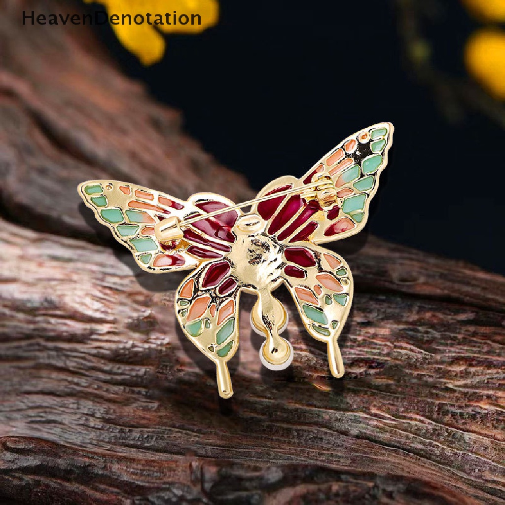 [HeavenDenotation] Vintage Colorful Butterfly Bros Kristal Berlian Imitasi Enamel Pin Terbang Serangga Hewan Bros Pakaian Perhiasan Hadiah HDV