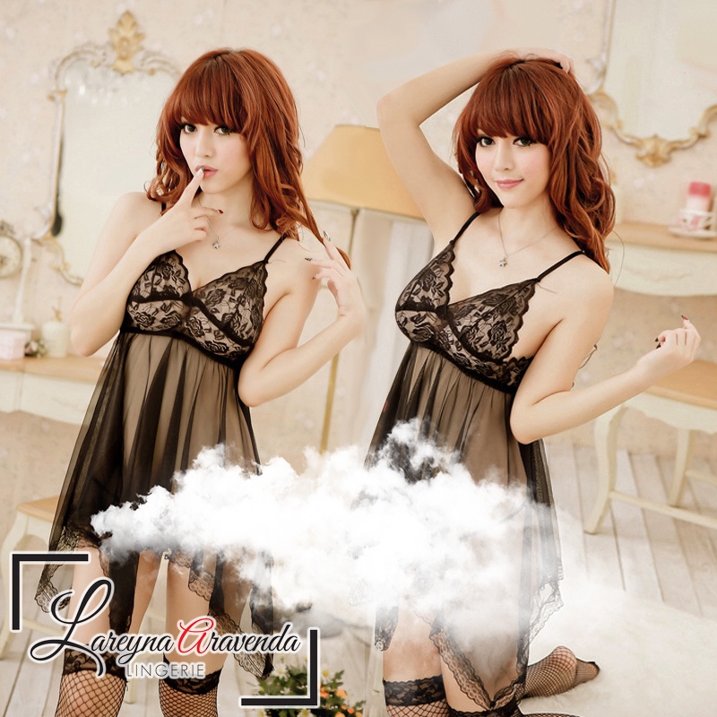 (COD) Baju tidur Wanita Murah Sexy Lingerie G String Renda Transparan Piyama Set LG007