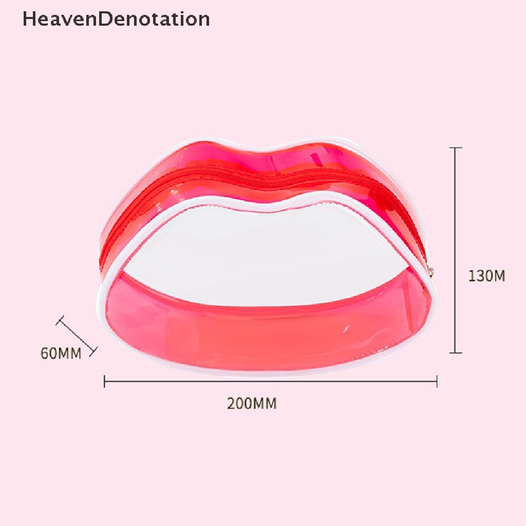 [HeavenDenotation] Tas Kosmetik Wanita Transparan Anti Air PVC Lucu Bibir Merah Bentuk Lip Pouch Travel Makeup Penyimpanan Organizer Aksesoris HDV