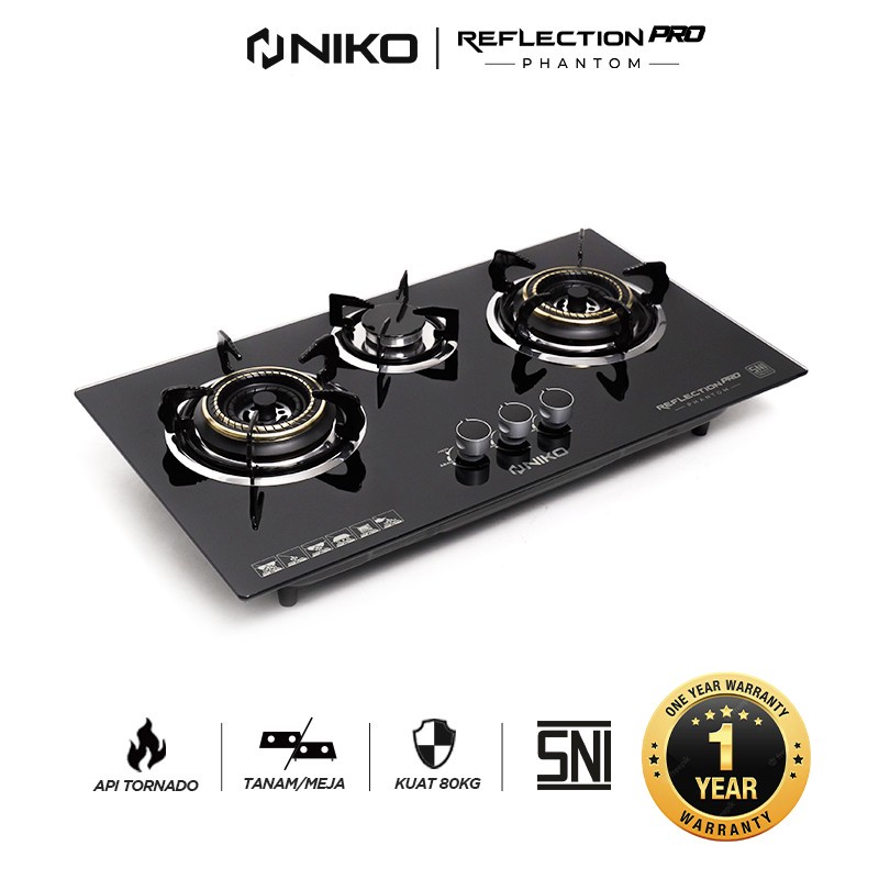 Niko Pro Phantom Kompor Gas Kaca 3 Tungku