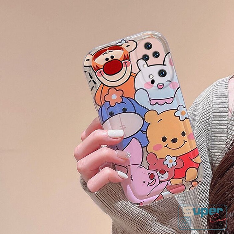 IPHONE Kartun Winnie The Pooh Casing Belakang Kompatibel Untuk Iphone11Xr 6 7 8 Plus XS Max X 6s 14 12 Pro Max 13 Pro Max SE 2020 Beruang Lucu Penuh Shockproof Airbag Soft TPU Case