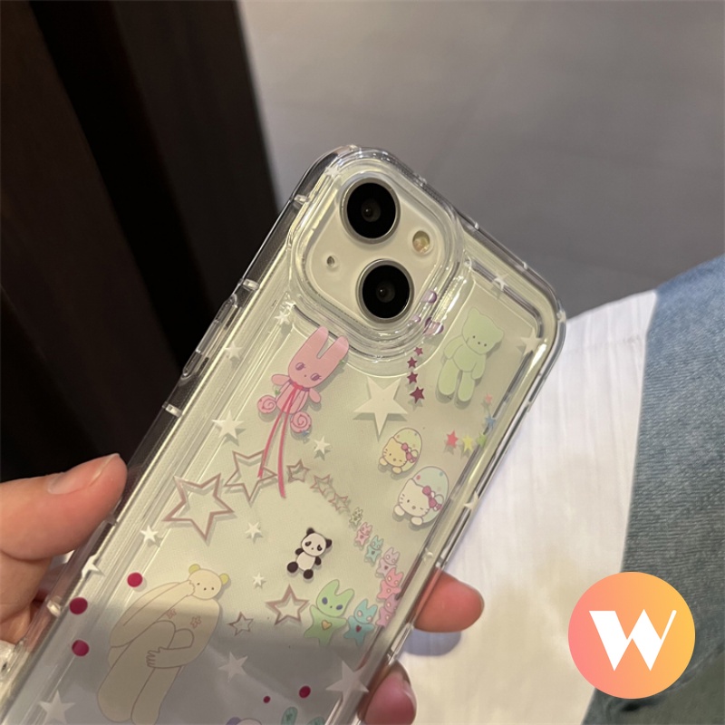 IPHONE Bening Airbag Shockproof Case Kompatibel Untuk Iphone11 13 14 12 Pro Max7 8 6s 6 Plus XR X XS MAX SE 2020 Ins Graffiti Kartun Lucu Indah Bintang Beruang Silicon Lembut TPU Penutup Belakang