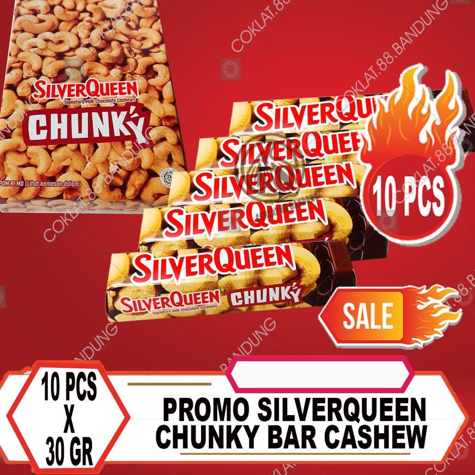 

➢ Silverqueen Chunky Bar 30 Gr Isi 10 pcs Cashew Almond Coklat, Cokelat Silver Queen Chungky Bar 10 Batang X 30 Gr Ex 33 Gram ChunkyBar 30 gram ☂