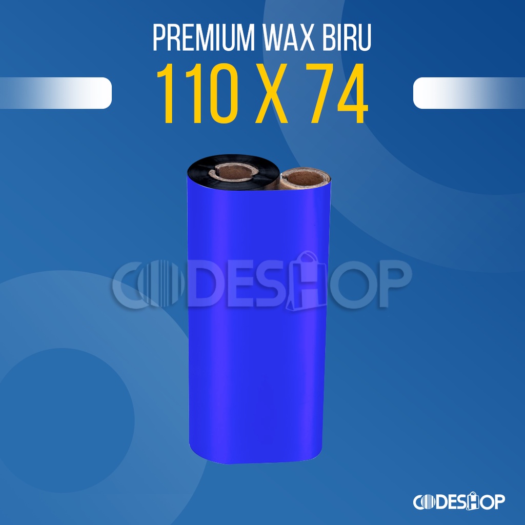 Ribbon Blue/Biru Printer Barcode Bahan Premium Wax 110 x 74 Meter 110x74 m