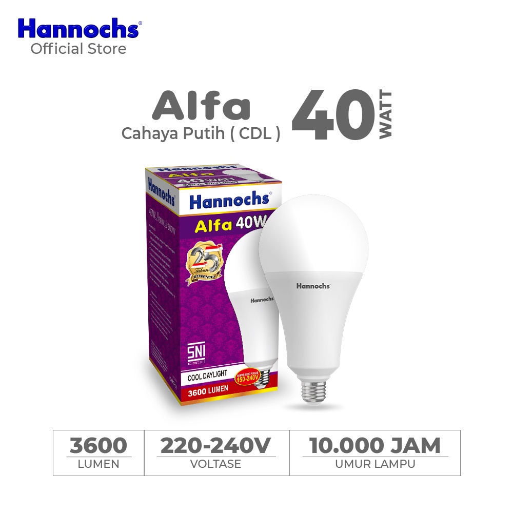 Hannochs Alfa Bohlam Lampu LED 7-9-12-15-20-25-30-40-50 Watt Cool Daylight Putih