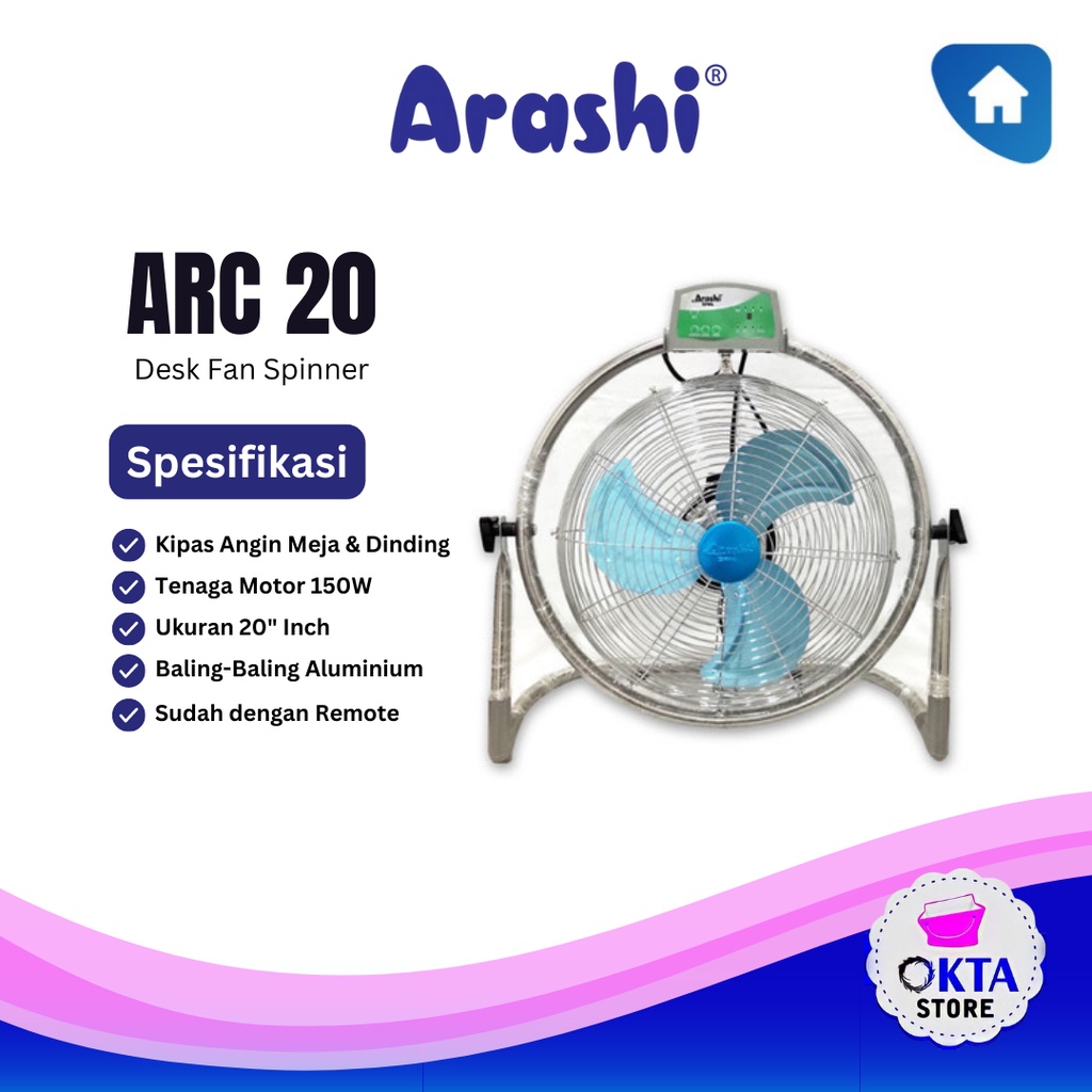 Arashi Kipas Angin Lantai Spinner 20&quot; Inch 2 in 1 Free Remote / Kipas angin Aluminium ARF 20 RC