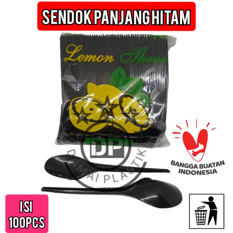 Sendok Panjang Plastik Hitam Termurah Isi 100pcs Sendok Makan Model Suapi