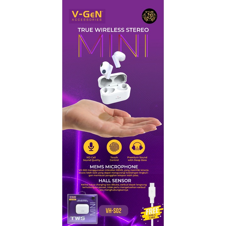 VGEN Earphone Bluetooth/True Wireless Stereo(TWS) Headset Bluetooth VH-S02